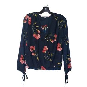 Collective Concepts Dark Green Wrap Floral Blouse